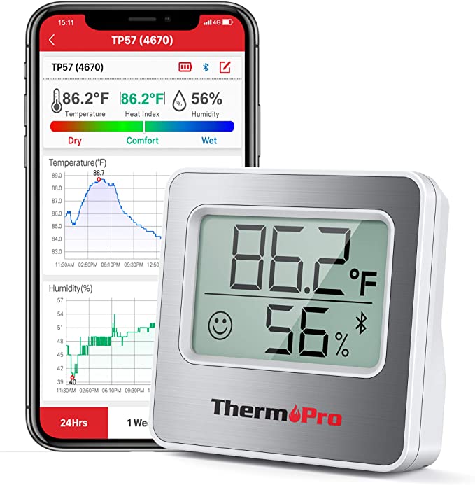 Thermopro TP357 Bluetooth Mini Digital Indoor Hygrometer Thermometer with  App Alert